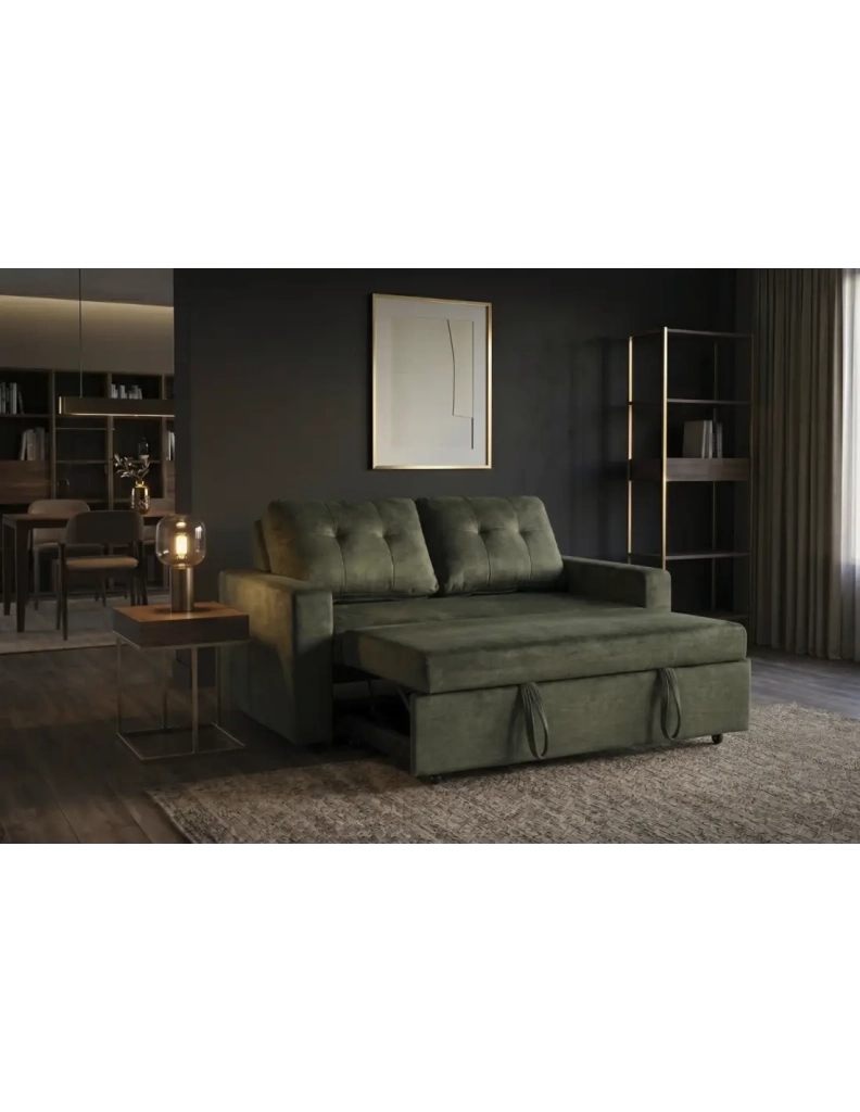 Divano PRESTO convertibile 2 posti in velluto - Verde scuro - 142 x 82 x 86 cm