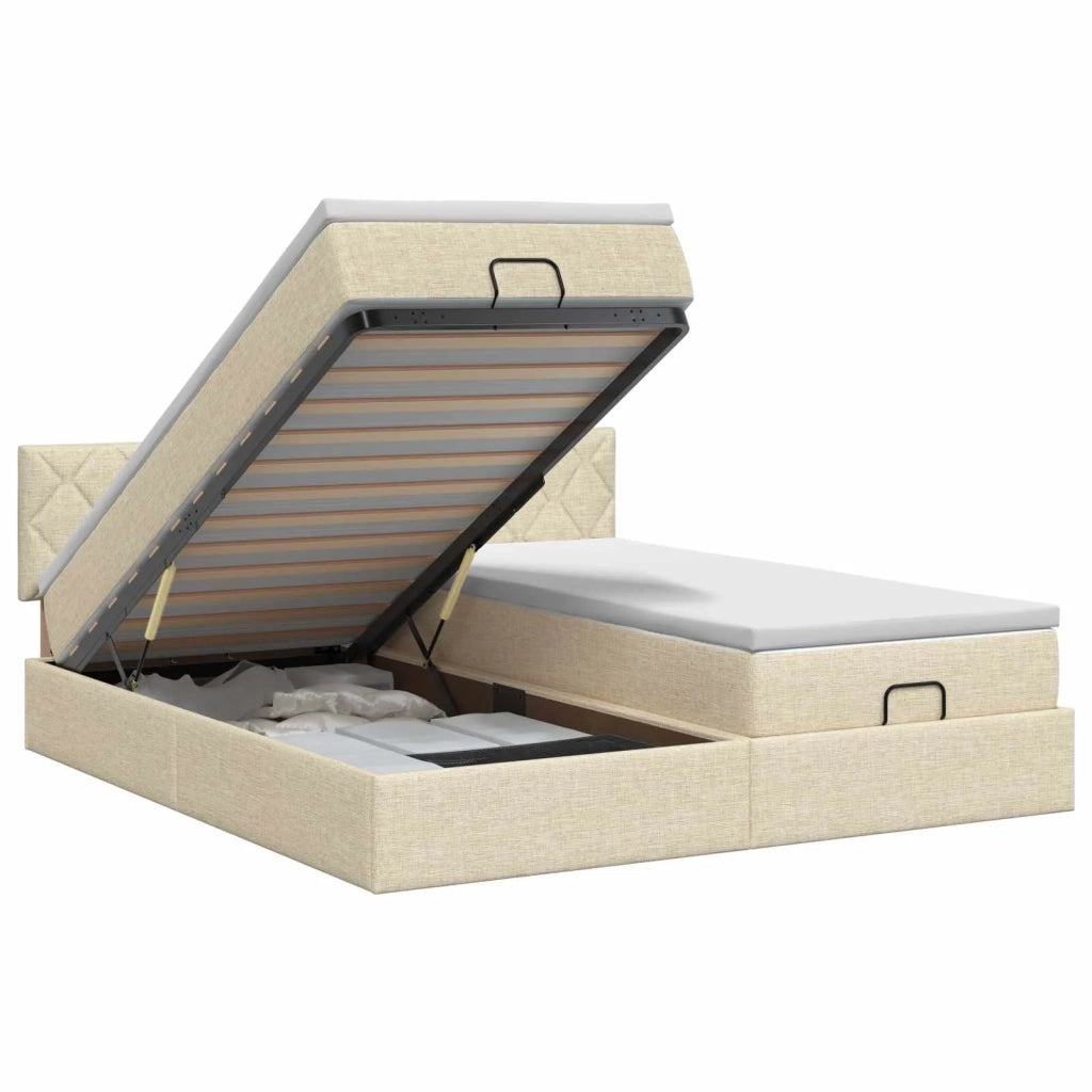 Letto ottomano con materasso con testiera 2 pz Crema Tessuto 3456717