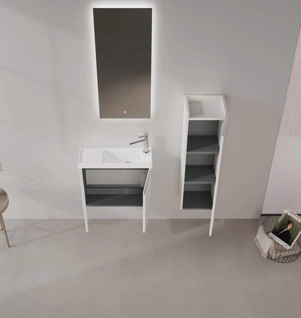 Set mobile lavabo con specchio (2 pezzi) "Ferla 60" - 60 x 22 x 50 cm - Cashmere opaco