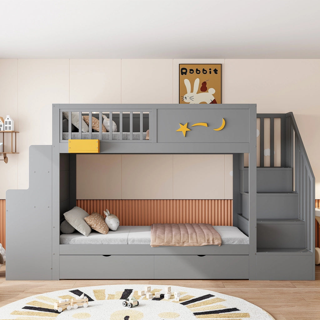 LETTO A CASTELLO 90x200 cm in legno grigio con scrivania e 2 cassetti