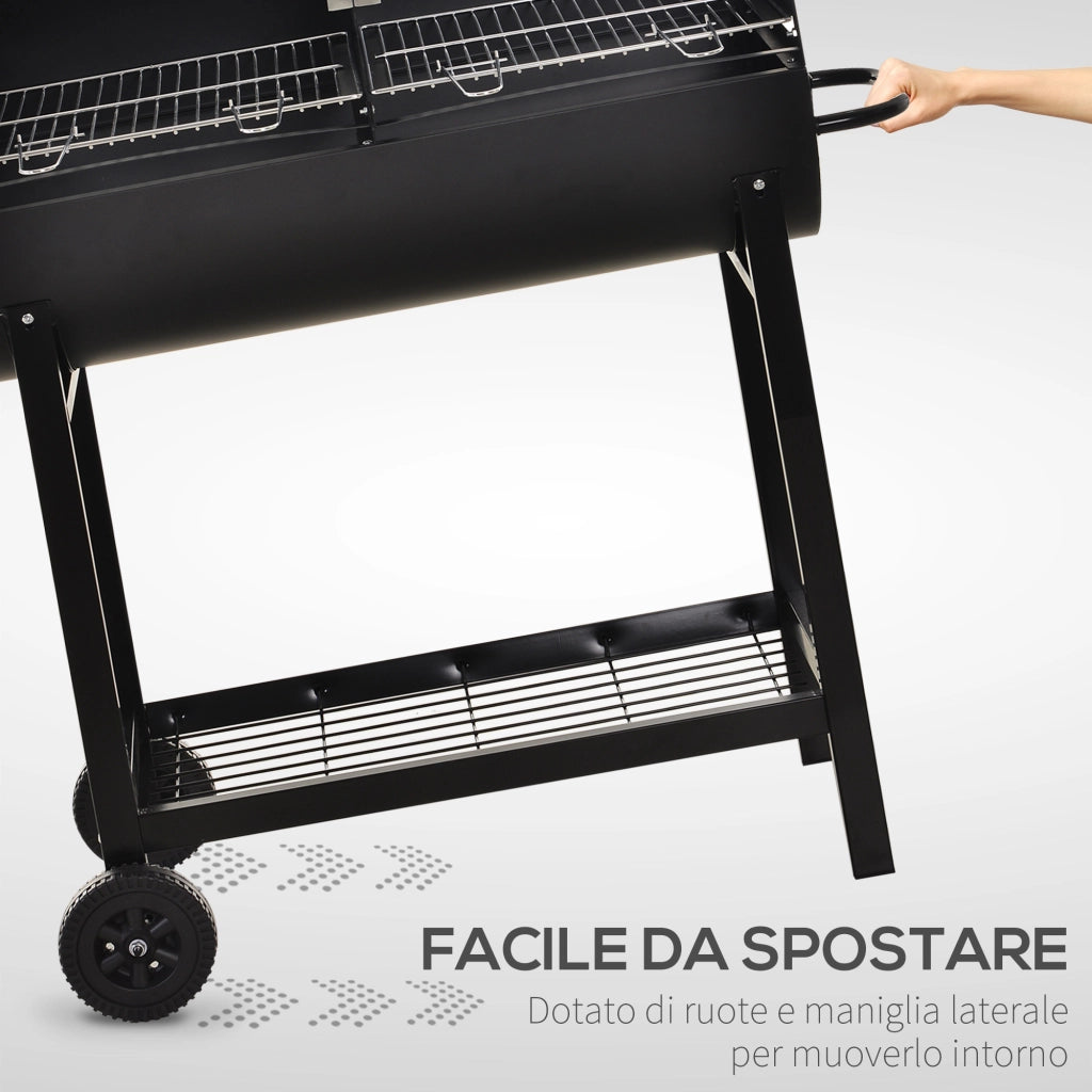 Easycomfort Barbecue in Acciaio con 2 Griglie Indipendenti, 2 Ruote e Ripiano Inferiore | Nero | 90cm x 45cm x 96cm
