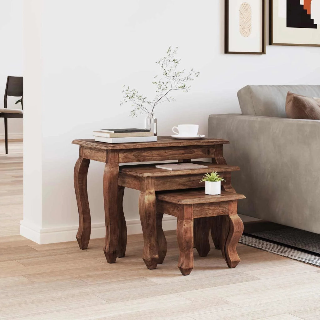 Tavolo Nesting 3 pz Marrone Legno massello di mogano CFW6572611
