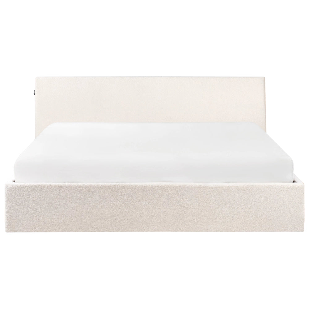 Letto matrimoniale boucle 180 x 200 cm con contenitore rialzato con testiera bianco sporco