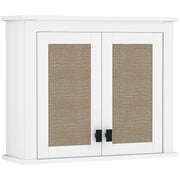 Armadietto Sospeso per Bagno con Ante in Rattan e Ripiano Regolabile ¨C Minimal ¨C 60x19,5x49,4 cm Bianco