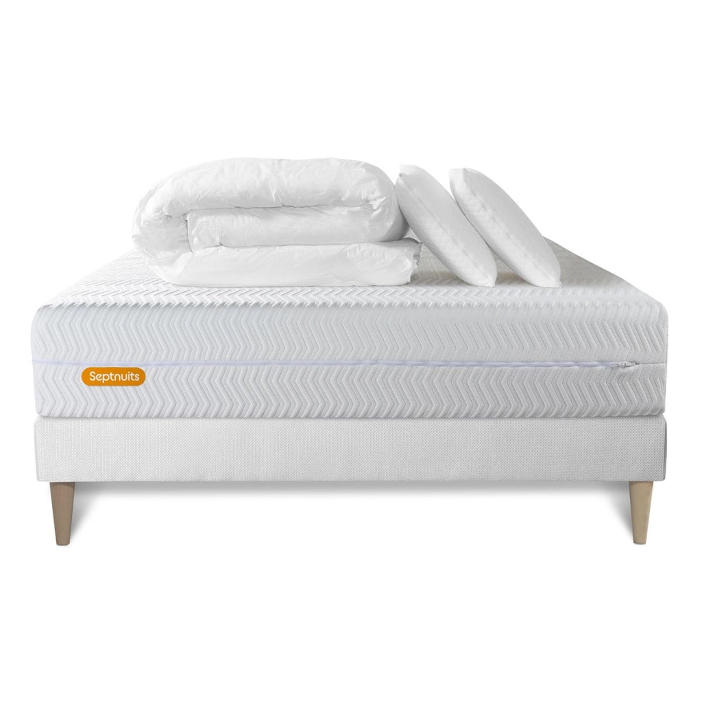 Pacchetto letto completo - Materasso 140x200cm + Box spring con doghe (kit) + 2 cuscini + Piumino - Memo Bio