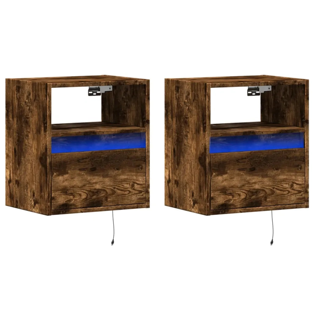 vidaXL Mobili TV a Parete con Luci LED 2pz Rovere Fumo 41x31x45 cm