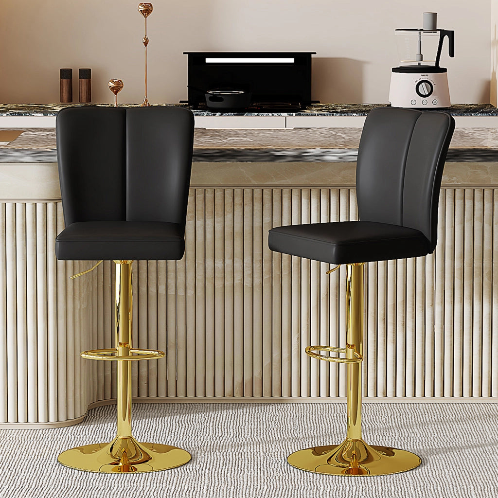 Sgabello da bar girevole a 360° con altezza regolabile e poggiapiedi, set da 2, in PU pelle e metallo nero oro