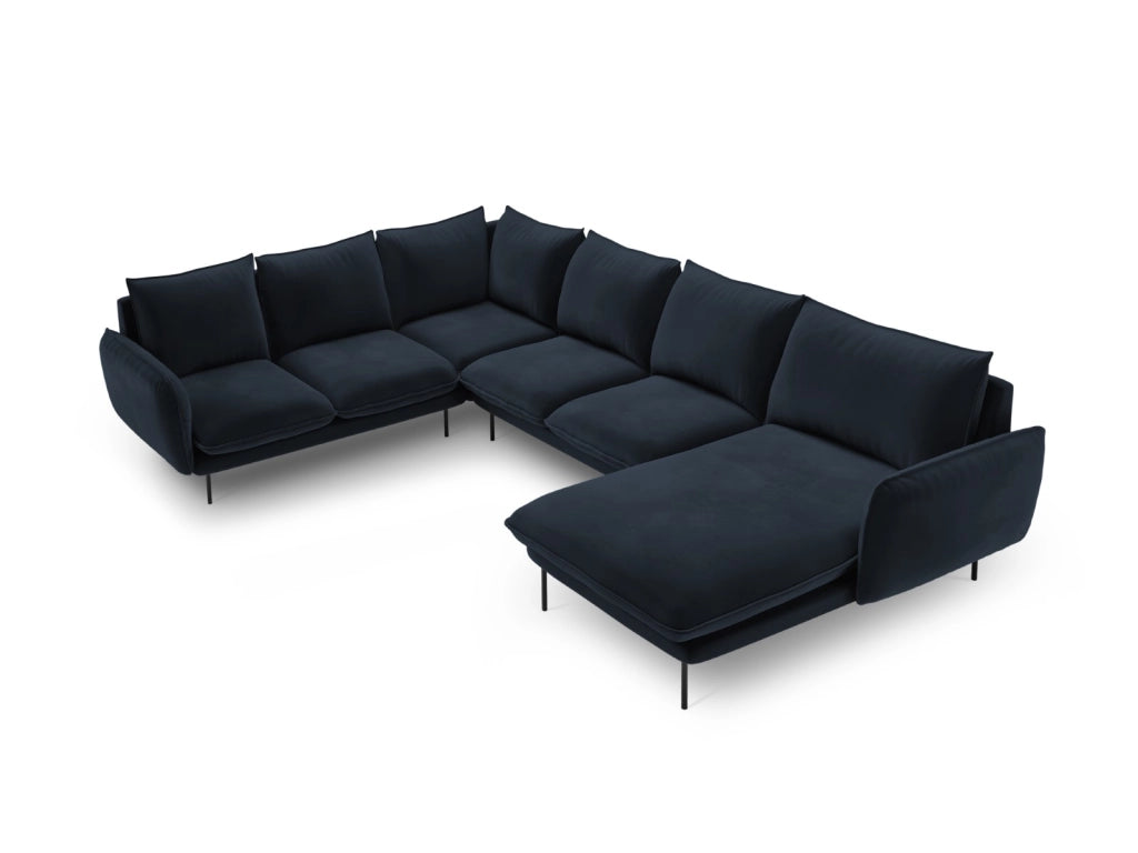 Cosmopolitan Design - Divano panoramico sinistro "Vienna" 7 posti in velluto blu scuro 