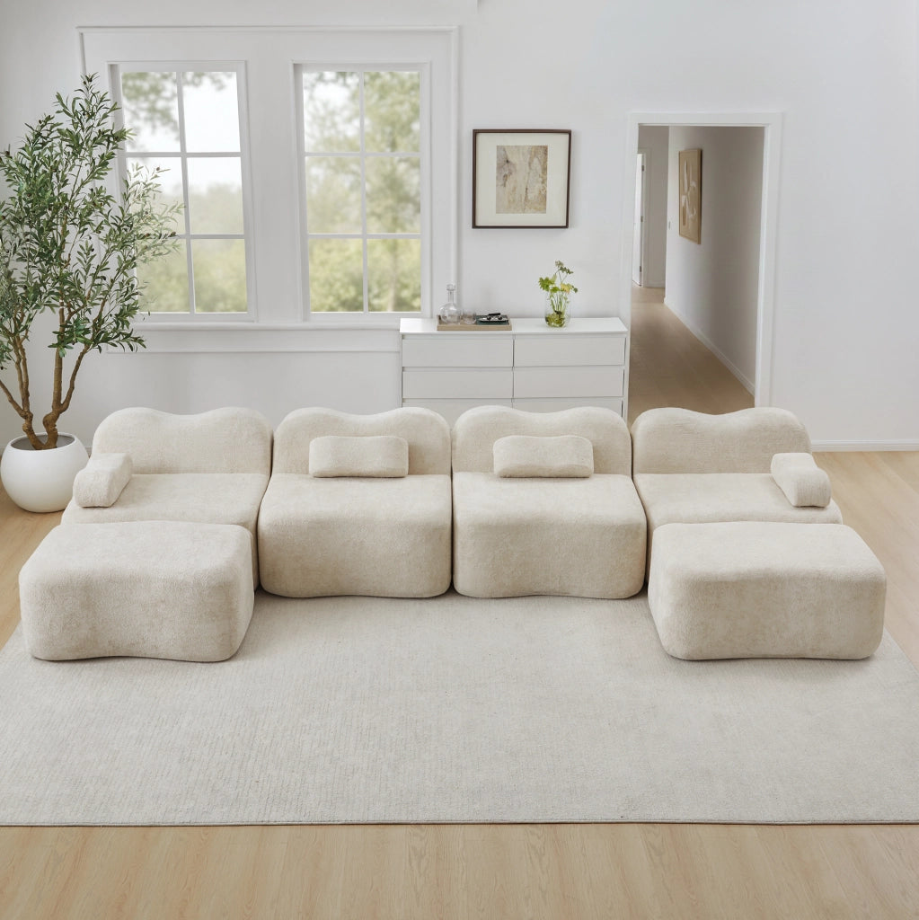 Divano modulare angolare 2-4 posti a U o L 384x167x70 cm in velluto beige