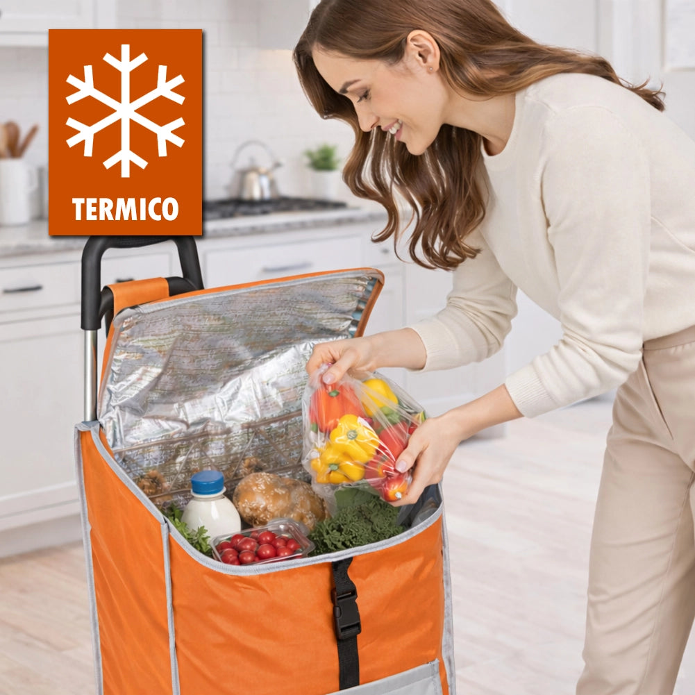 Carrello Trolley Frigo Modello Zeus Arancione Ruote Manico Ergonomico 35x30x90cm