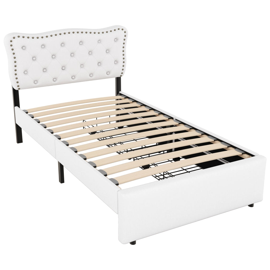 LETTO imbottito 90x200 cm beige chiaro con 2 cassetti