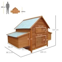 Gabbia per Galline in Legno con Tetto Impermeabile, Pollaio Prefabbricato da Esterno, 160x98.5x107cm