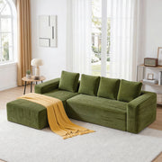 Divano modulare a L con chaise longue reversibile; 261x168x58 cm; in tessuto corduroy verde