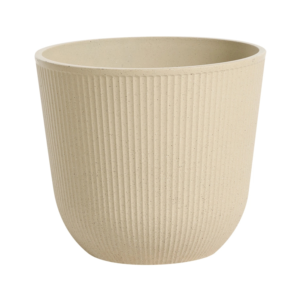 Set di 2 vasi da giardino grandi in materiale sintetico con effetto a coste per terrazzo, colore beige