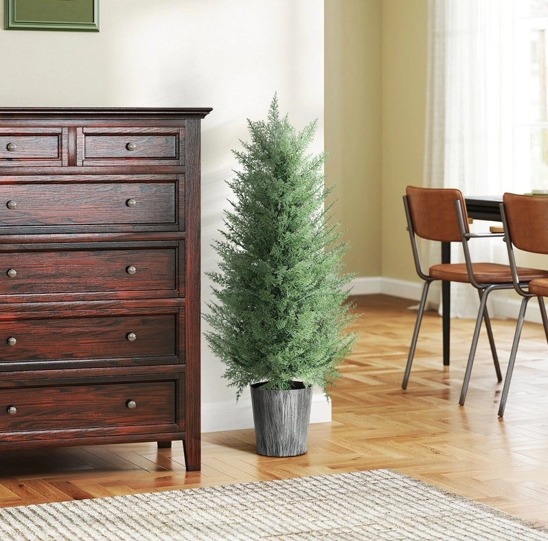 Set di 2 alberi di cipresso artificiali 90 cm resistenti ai raggi UV in plastica verde