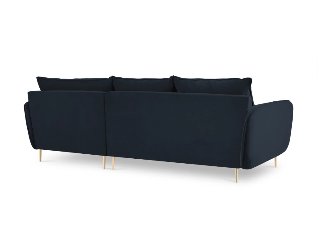 Cosmopolitan Design - Divano angolare destro "Vienna" 5 posti in velluto blu scuro 