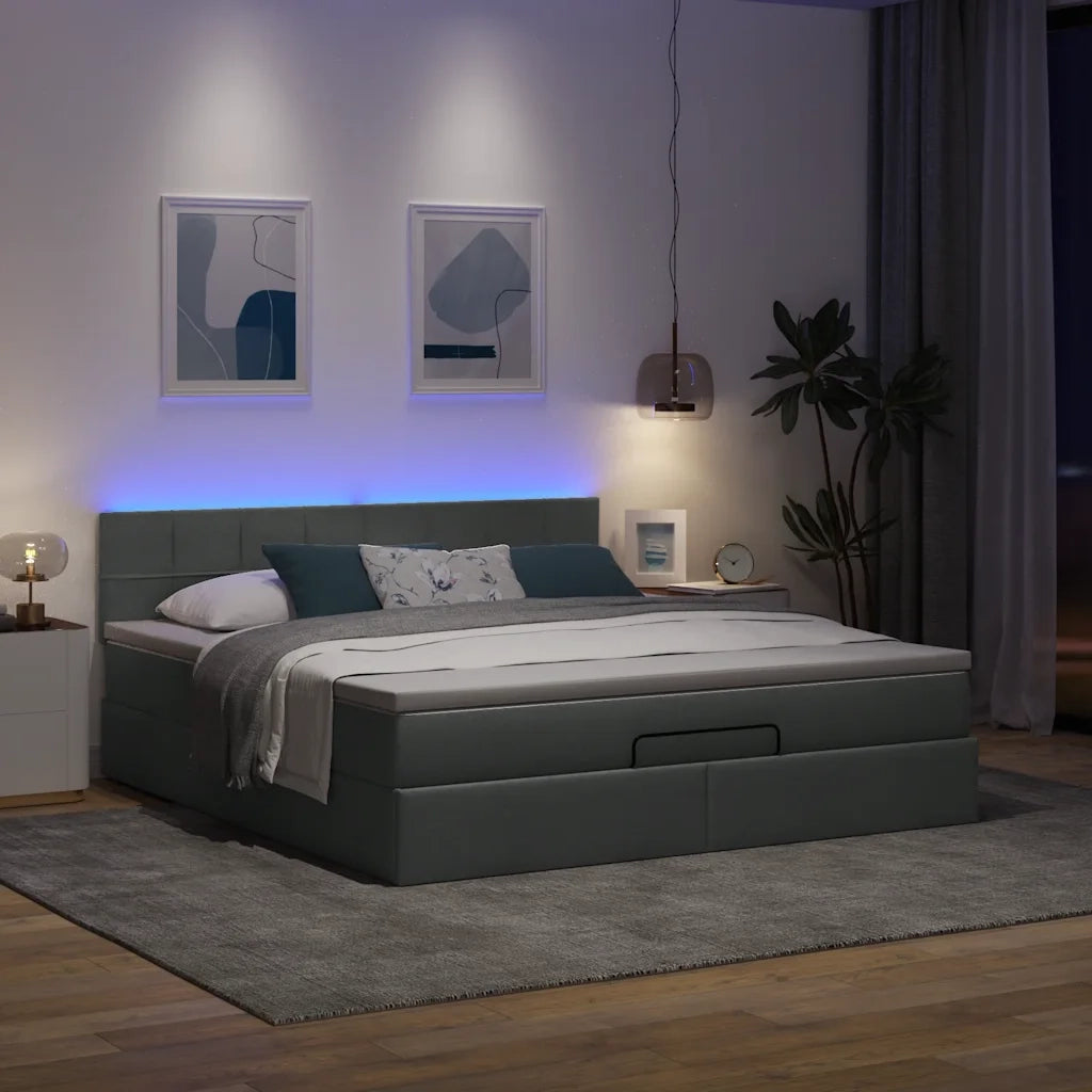 Pouf Letto con Materasso e LED Grigio Scuro 180x200cm Tessuto 3312327