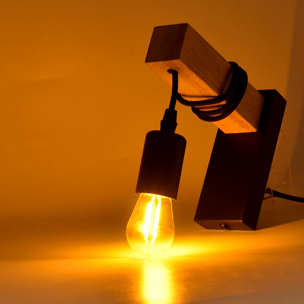 APPLIQUE DA PARETE IN METALLO NERO CON ATTACCO E27 - DESIGN INDUSTRIALE CON CORPO IN LEGNO IDEALE PER ILLUMINAZIONE INTERNA