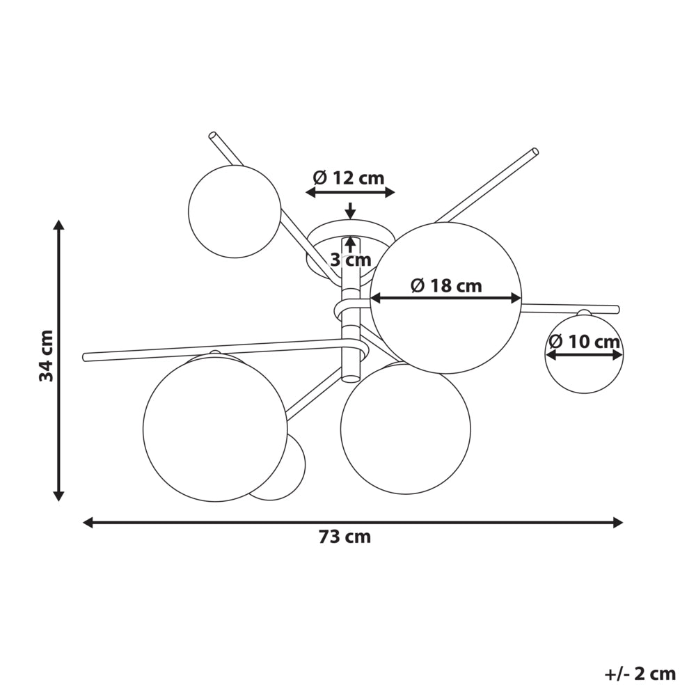 Lampada da soffitto in metallo con 6 paralumi in vetro oro stile glamour