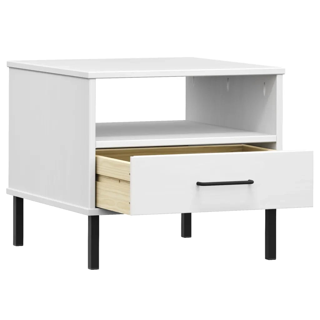 Comodino con Gambe in Metallo Bianco Legno Massello Pino OSLO 351032