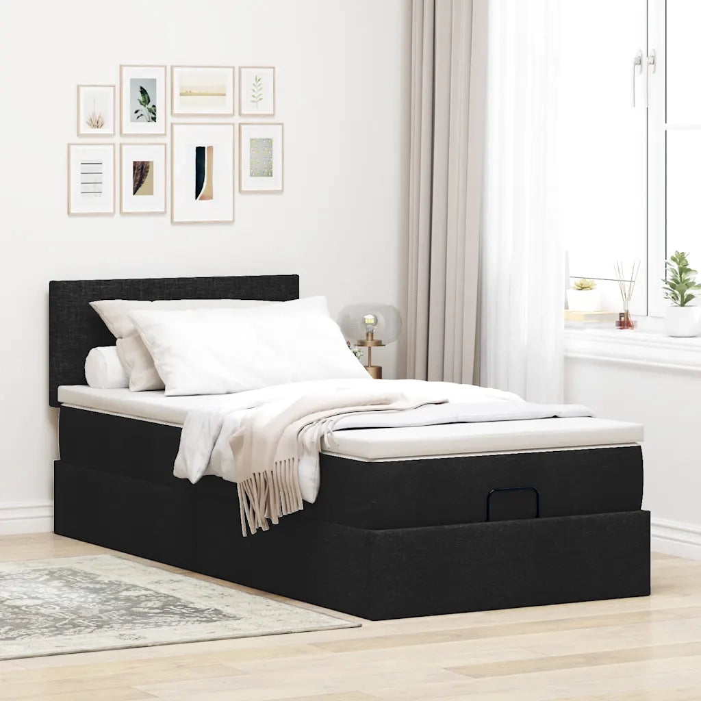 Pouf Letto con Materasso Nero 90x200 cm in Tessuto 3311347