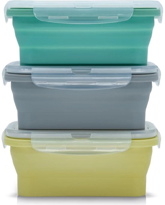 Contenitori alimentari opvolumabili, 3-pack contenitori in silicone opvolumabili, contenitori per picnic, contenitori alimentari, resistenti al congelatore e forno, adatti per campeggio, escursioni e viaggi (552 ml)