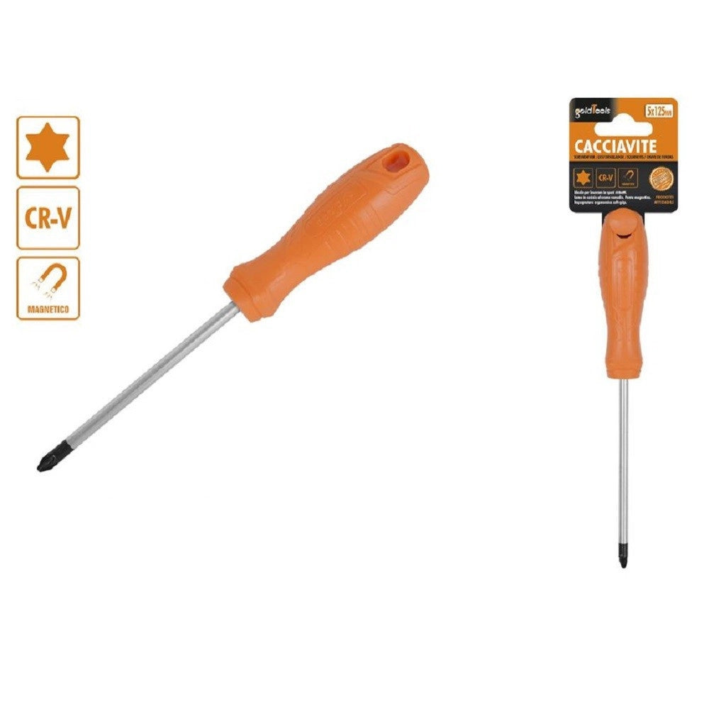 Trade Shop - Cacciavite Giravite 5 X 125mm Con Punta Magnetica A Stella In Acciaio Cr-v 97517 -