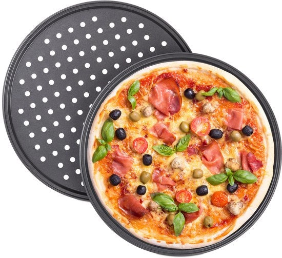 Piatto per pizza rotondo - set da 2 - Ø 32 cm - forato - acciaio - grigio