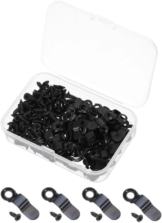 Fotolijstclips in acciaio inossidabile da 100 pezzi - 23 mm x 7 mm - con viti - supporto per fotolijst - con maniglione a giro - nero