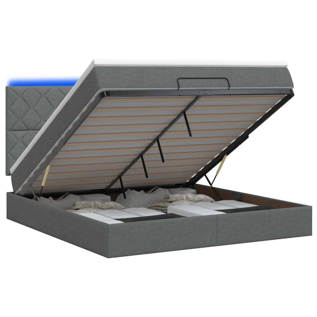 Letto Ottomano con Materasso e LED Grigio Scuro 140 x 200 cm 3458160