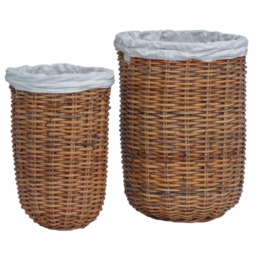 Cesto per Lavanderia 2 pcs Marrone Rattan Kubu