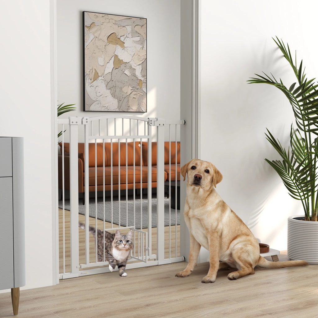 Barriera per cani regolabile con porta per gatti ¨C Minimal ¨C Bianco 76-102cm