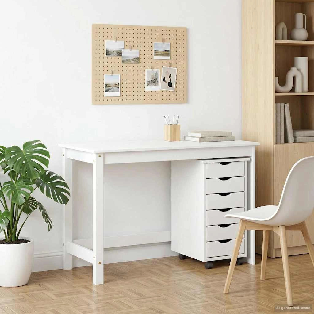 Set scrivania e mobiletto su ruote MOSS 2 pz Bianco 3438786