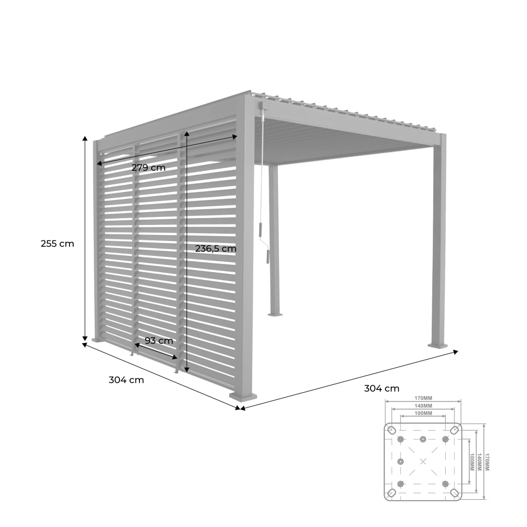 Pergola bioclimatica 3x3m in alluminio con lamelle orientabili v2 + 3