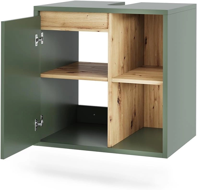 Mobiletto per lavabo Viola, Verde/Artigianale, 60 x 60 cm con ripiani aperti