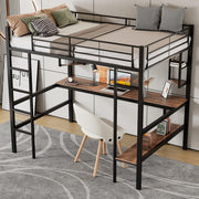 Letto a soppalco 90x200 cm con scrivania e libreria; metallo; nero