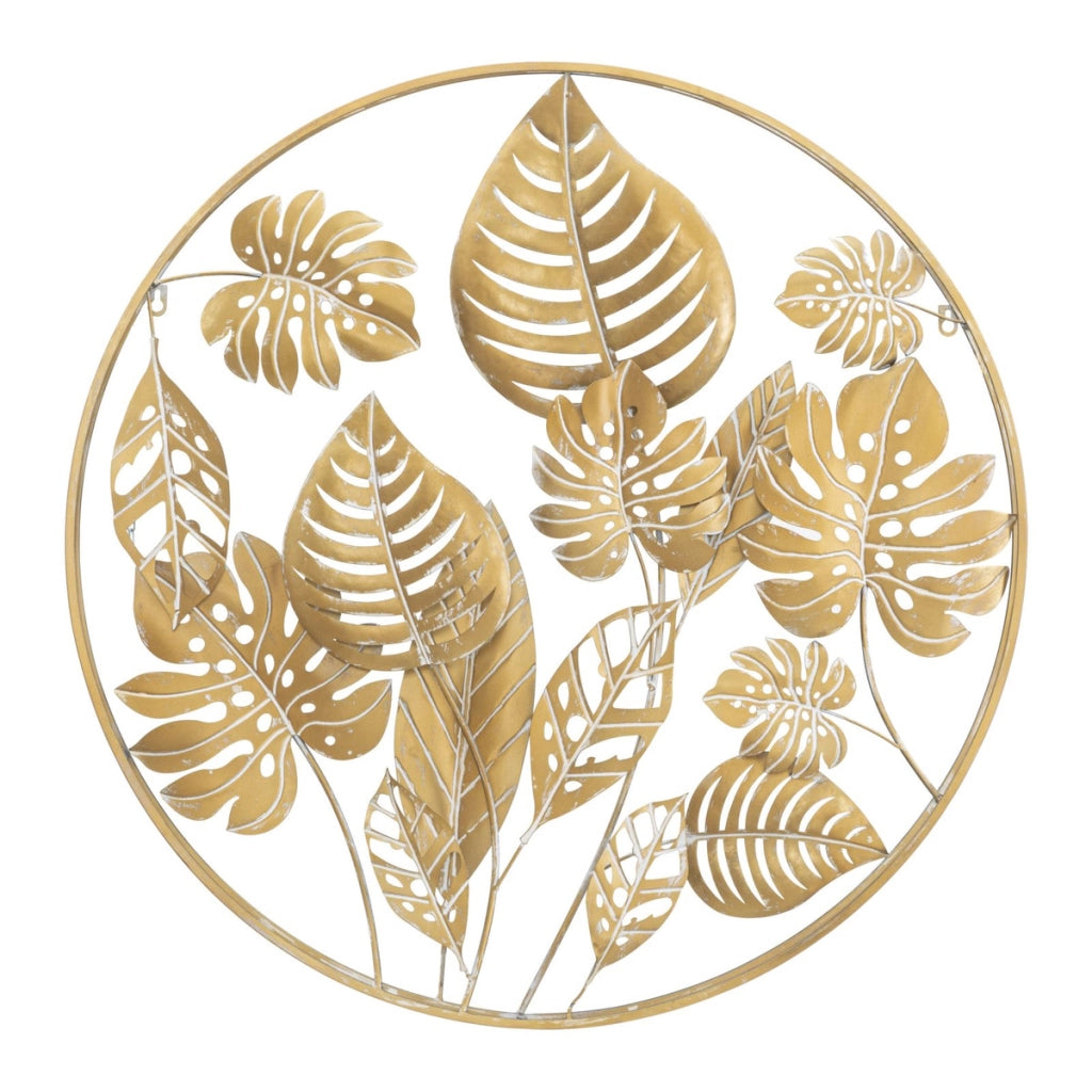 Decorazione in Metallo 3D Foglia 18, Oro, Metallo, 80x6,5x80 cm