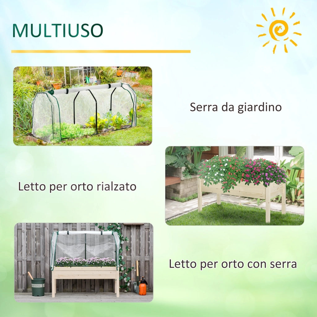 Fioriera per Orto con Serra 121x55x117 cm in Legno e Acciaio