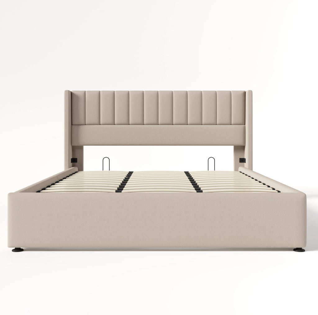 Letto matrimoniale contenitore 180x200 cm con apertura idraulica; lino; beige