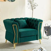 Poltrona Gabbiano, Seduta imbottita, Divano singolo da salotto, Sedia con braccioli, 104x83 h76 cm, Verde e Oro