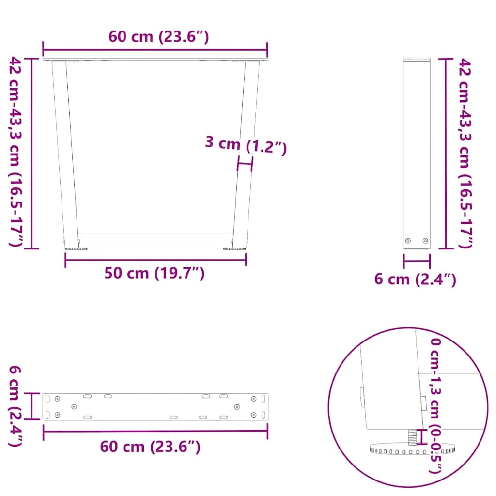 Set di 2 gambe per tavolino da caffè a forma di V 60 x 42-43,3 cm design moderno stabili acciaio nero 02_0056920