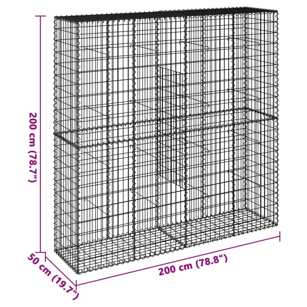 Gabbione recinto a gabbia muro di contenimento con coperchio 200 x 50 x 200 cm ferro zincato argento 02_0040145