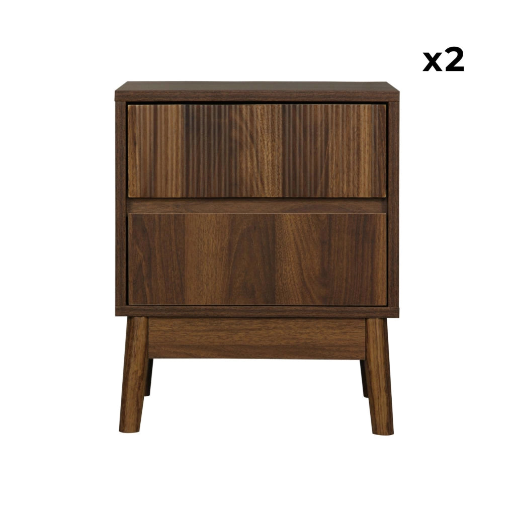Set 2 comodini con 2 cassetti, marrone scuro naturale