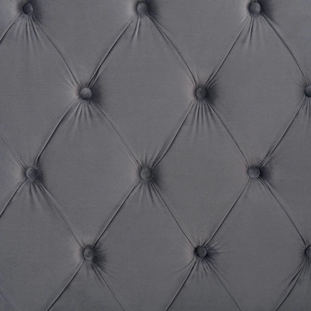 Letto 180 x 200 cm in velluto grigio con base a doghe con bottoni per testiera trapuntata