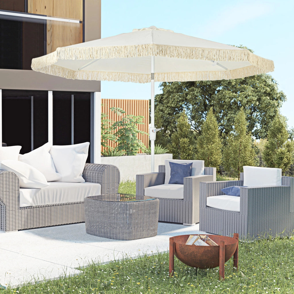Ombrellone da giardino inclinabile con frange e manovella ¨C zephmum ¨C ? 265x245 cm Bianco