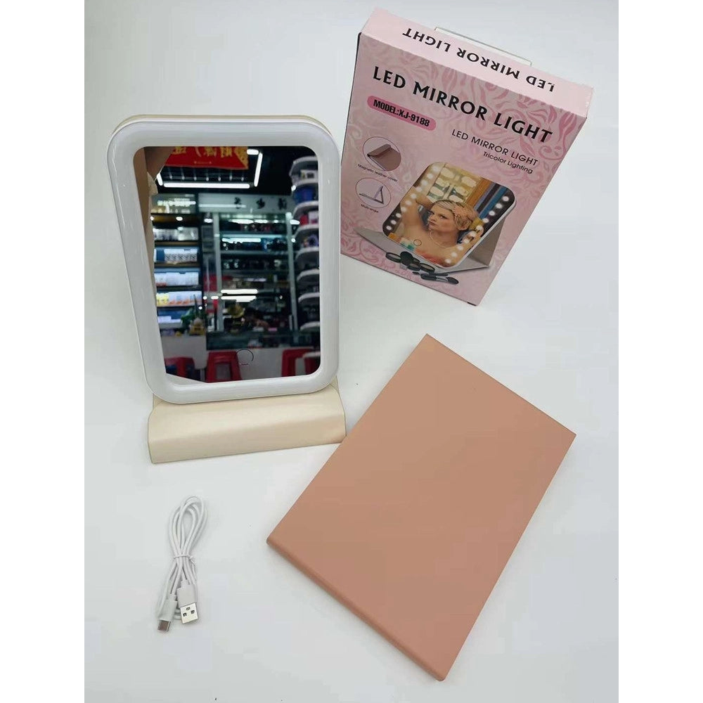 Trade Shop - Specchio Trucco Luminoso Luce A Led Con Illuminazione A Tre Colori Ricarica Usb Portatile -