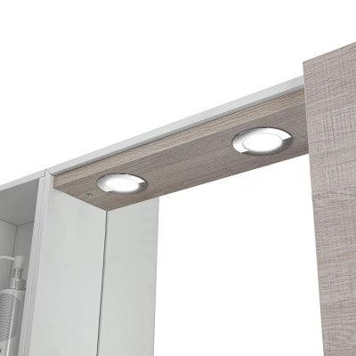 Specchio contenitore 68x61 cm rovere chiaro con pensile e LED Way