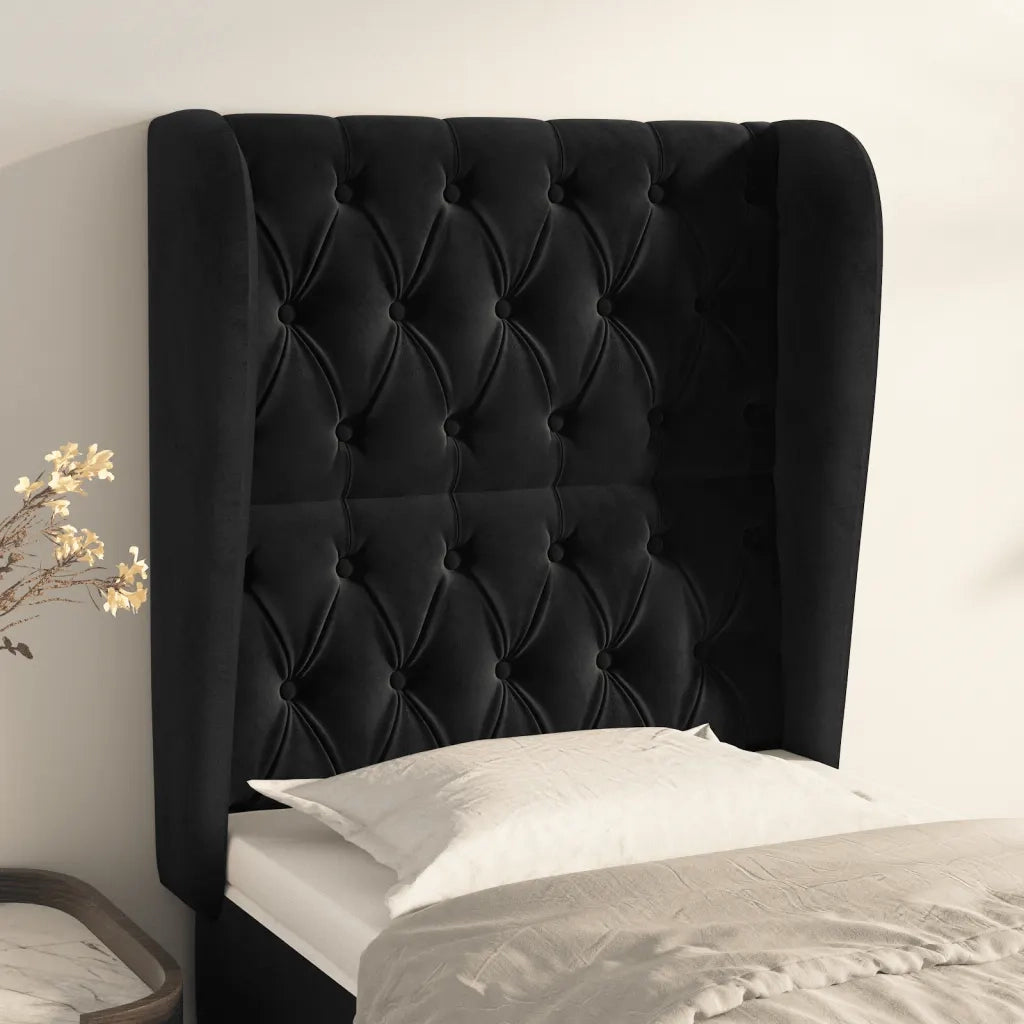 Testiera | Testata ad Orecchio Nera 83x23x118/128 cm in Velluto