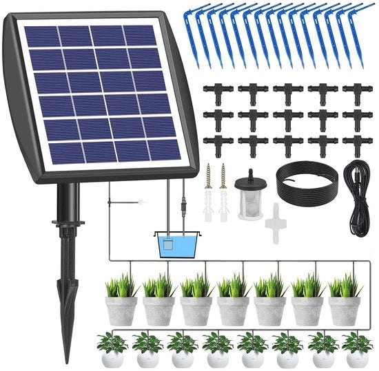 Impianto di Irrigazione Automatico a Energia Solare per Giardino e Balcone – 15m Tubo per Piante in Vaso e Verdure