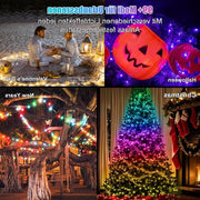 Fascia di illuminazione per esterni 10 m, 99 modi, impermeabile all'acqua, RGB, smart IC, catena di luci con timer, app e telecomando, sincronizzazione musicale, batteria inclusa per balcone, giardino, feste.